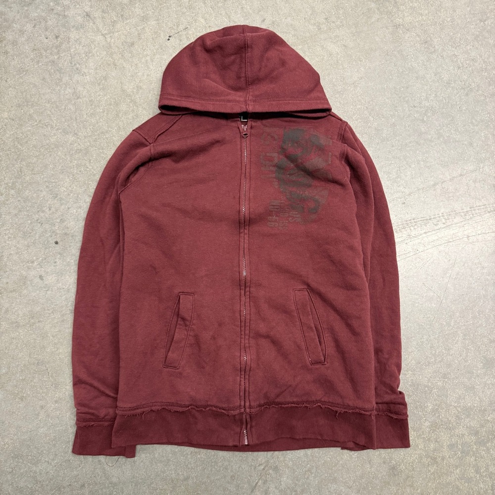 Helix Instinct Is A Virtue Maroon Dragon Graphic Faux Fur Lined Zip Hoodie XL